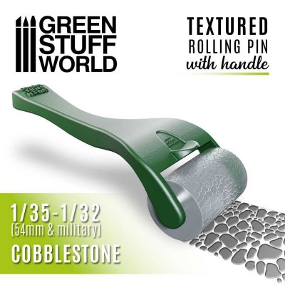 TEXTURED ROLLING PIN WITH HANDLE - COBBLESTONE (1/35-1/32) - GREEN STUFF 10484